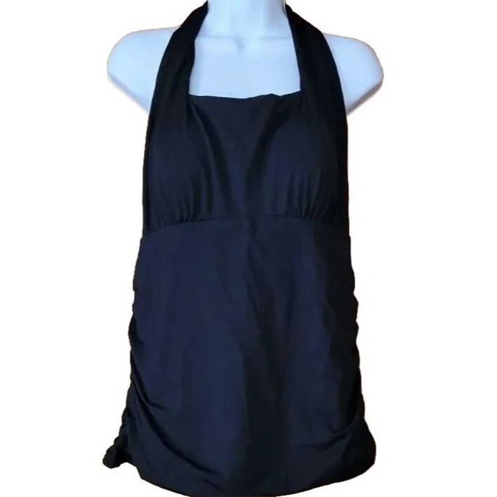 Swim Top Women's Black 14 Halter Solid Padded Bra Lands' End S800